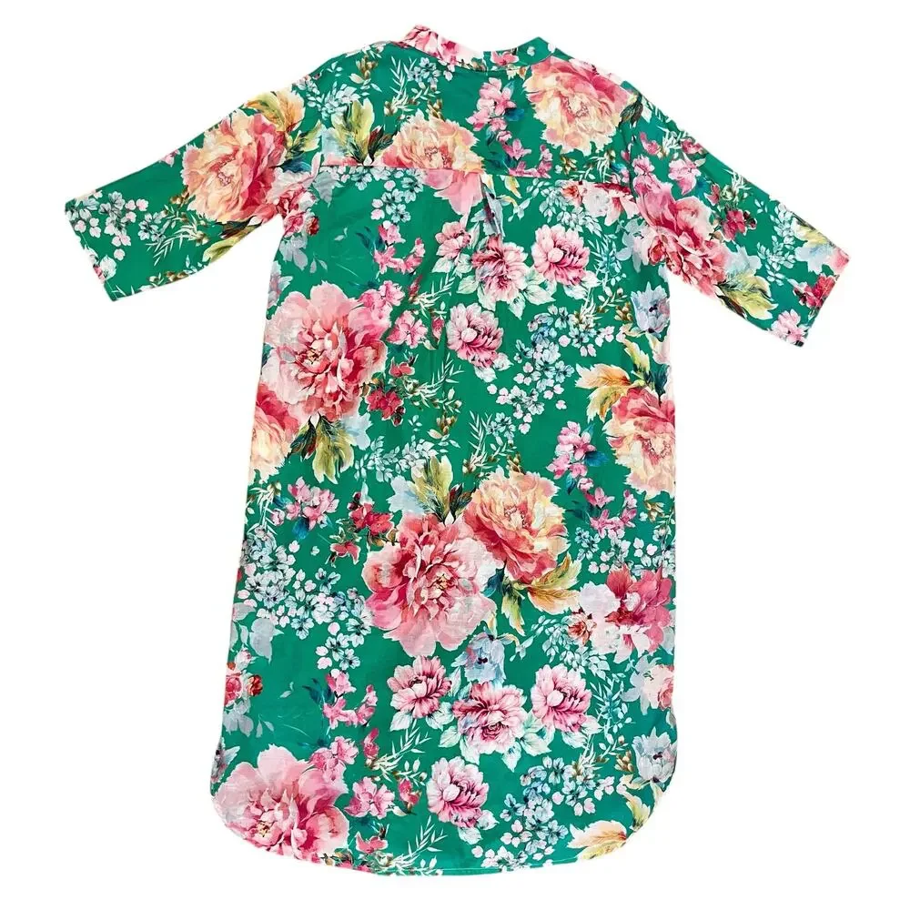 Nota Bene Italy Made Floral Tunic Shirtdress OSFM M/L Resort Coastal Luxe Cotton - Picture 8 of 16